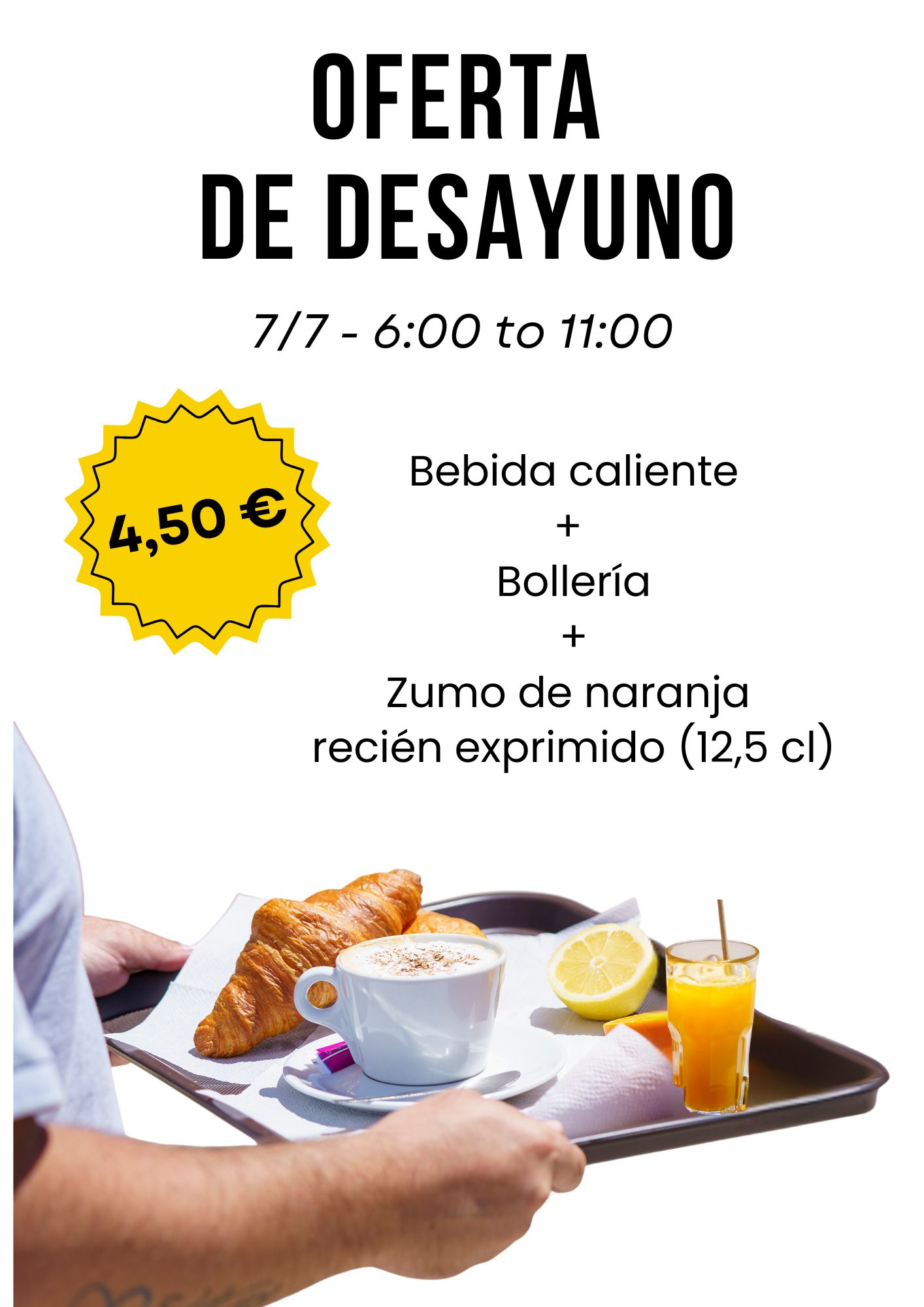 El desayuno está disponible todos los días de 6:00 a 11:00 en el bar-restaurante L'Etape por 4.50€